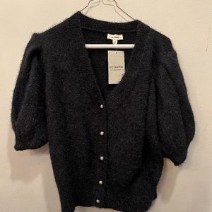 Pearl detail fuzzy cardigan